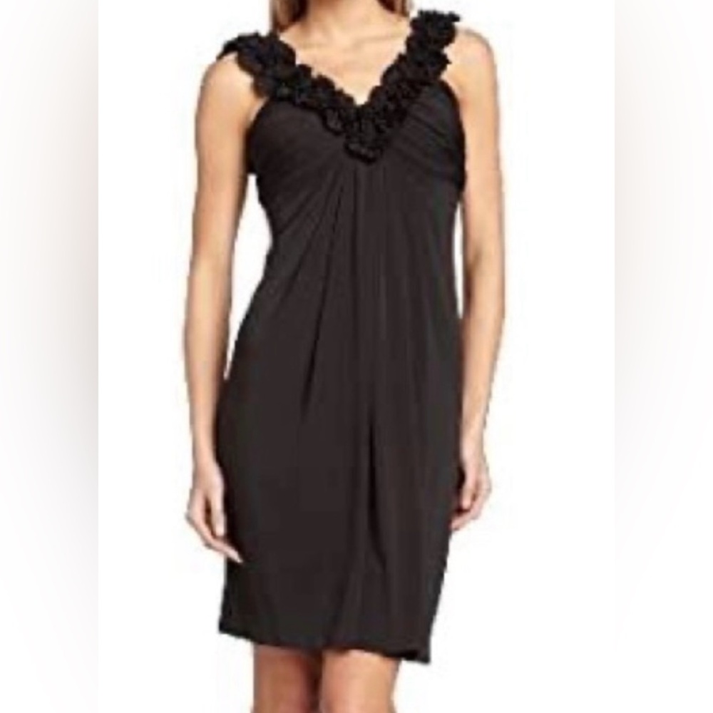 Maggy London Dress Cocktail Party‎ Career Black Dress Size 14 Zip Lined Ruffle